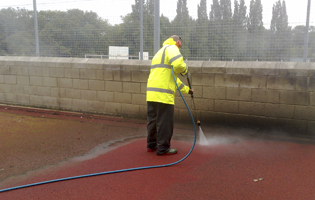 the cleaning work begins-high pressure hot water in this case